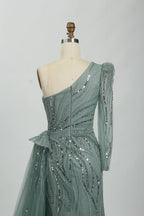 One Shoulder Sequined Sage Green Mother of the Bride Dress MC105
