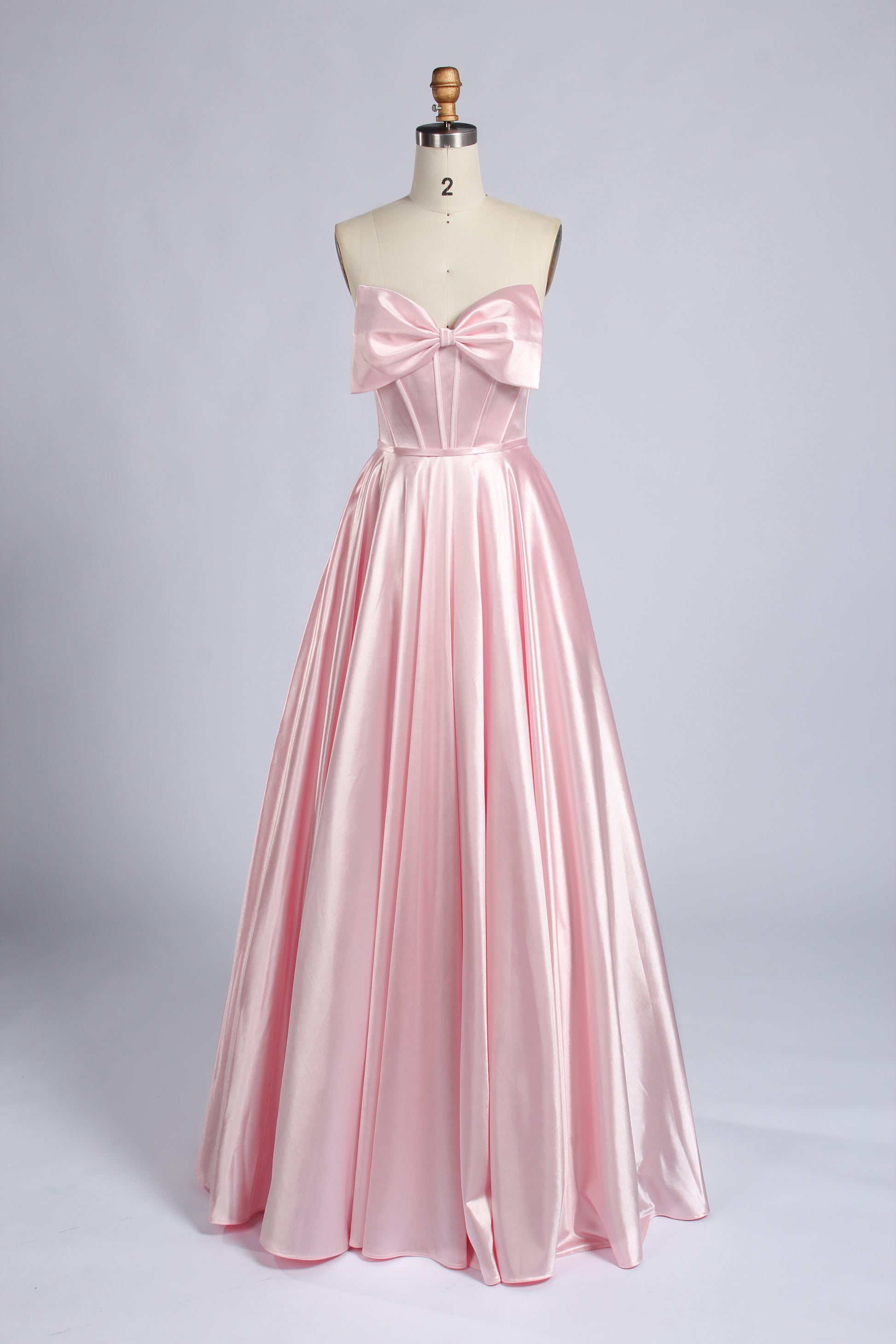 Wholesale Pink Satin Strapless Ball Gown with Bow Detail 33403b