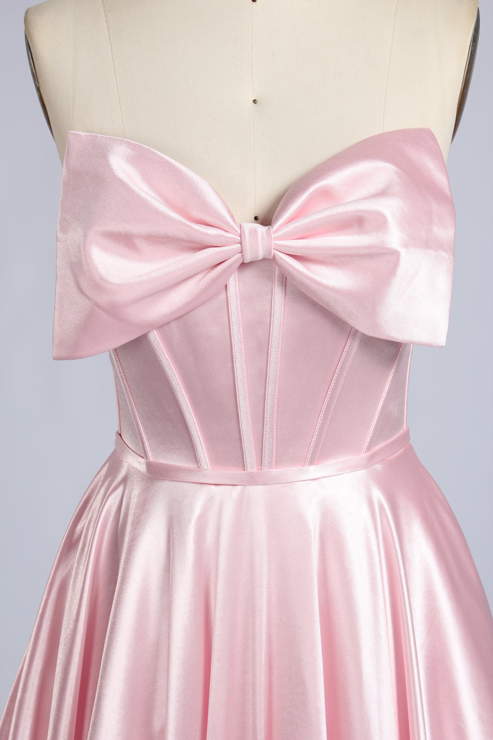 Wholesale Pink Satin Strapless Ball Gown with Bow Detail 33403b