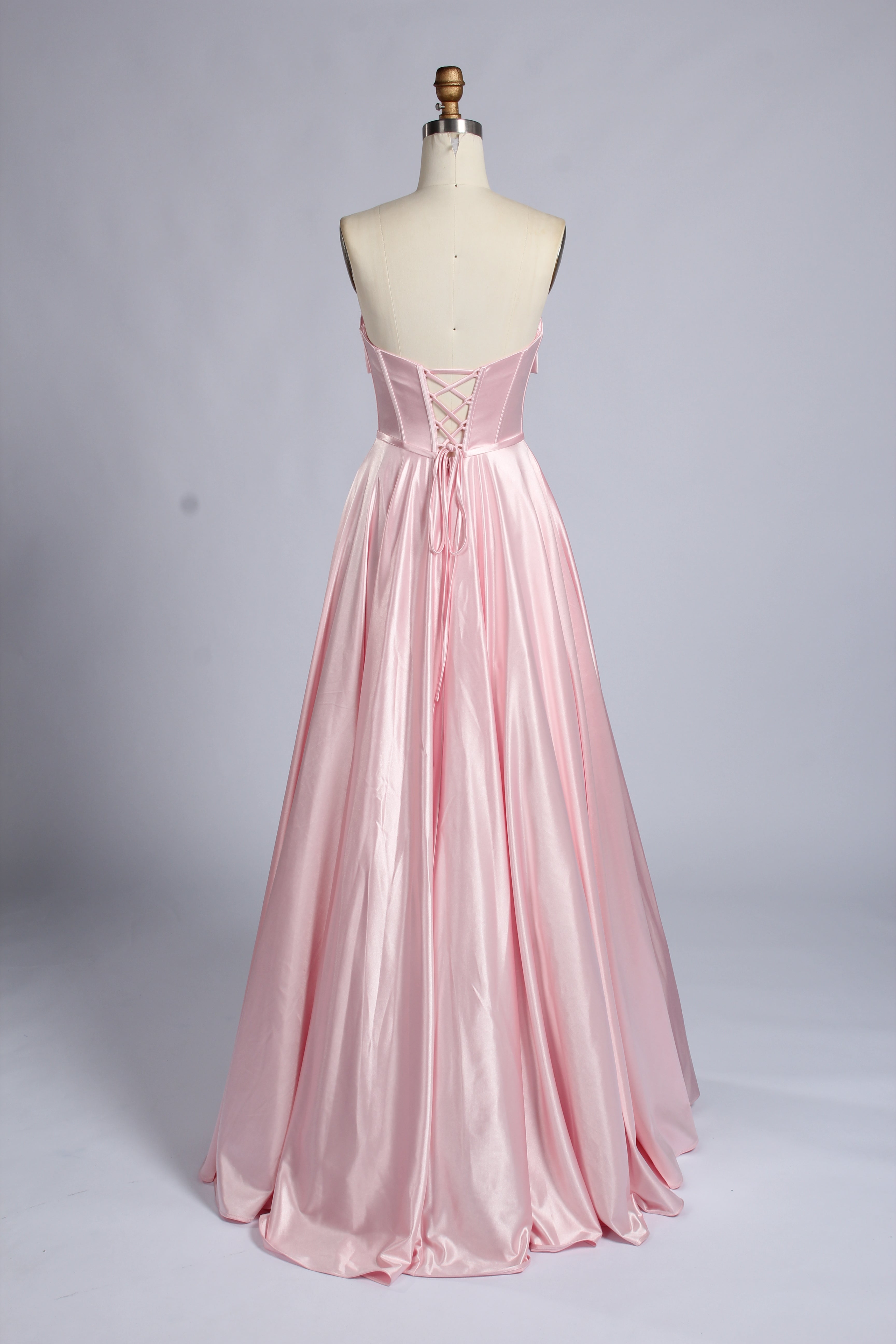 Wholesale Pink Satin Strapless Ball Gown with Bow Detail 33403b