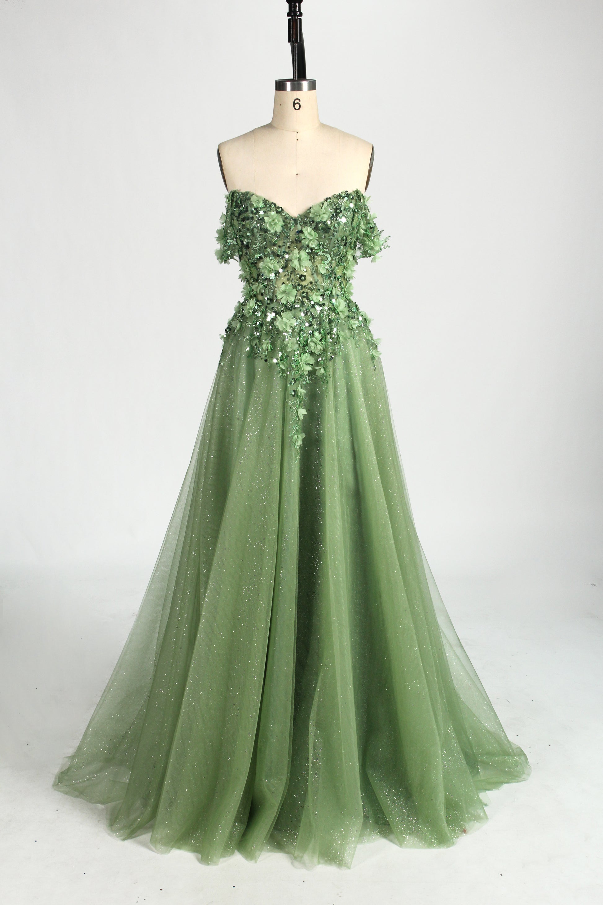 Wholesale Strapless 3D Floral Tulle Prom Dress 33014