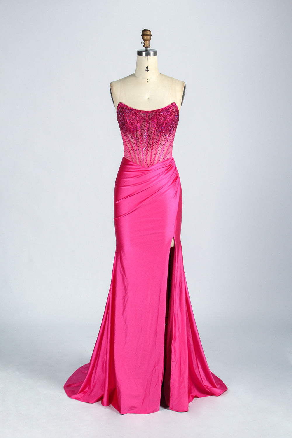 Elegant Strapless Beaded Satin Mermaid Prom Dress 33019
