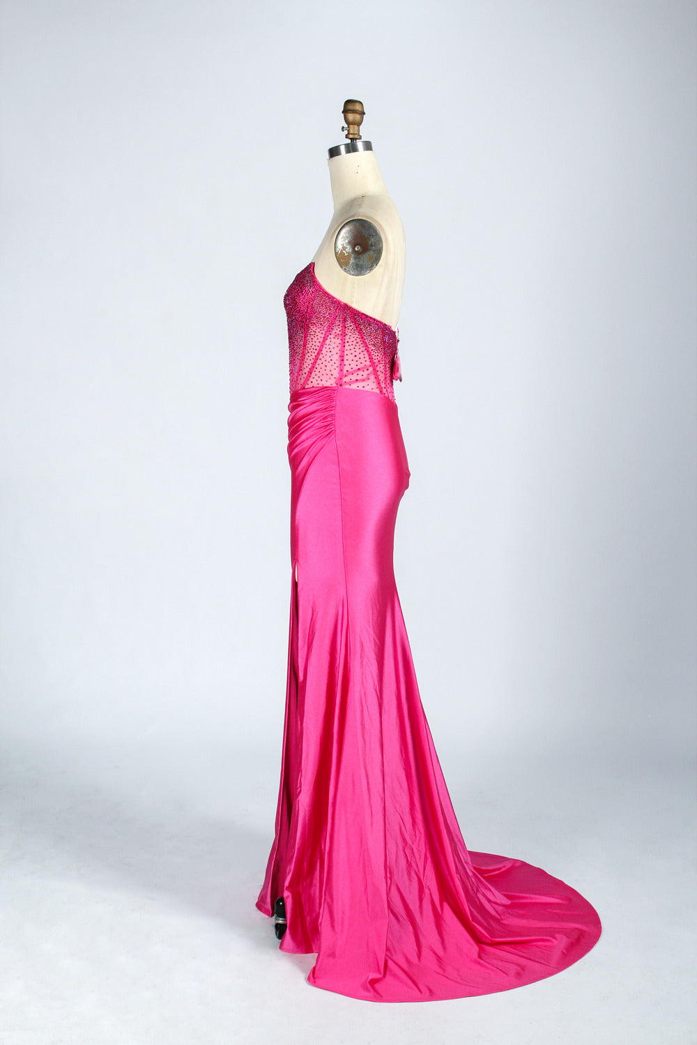 Elegant Strapless Beaded Satin Mermaid Prom Dress 33019