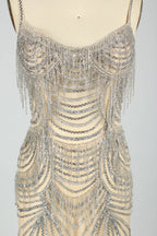 Champagne Beaded Mermaid Evening Dress with Delicate Straps KY041