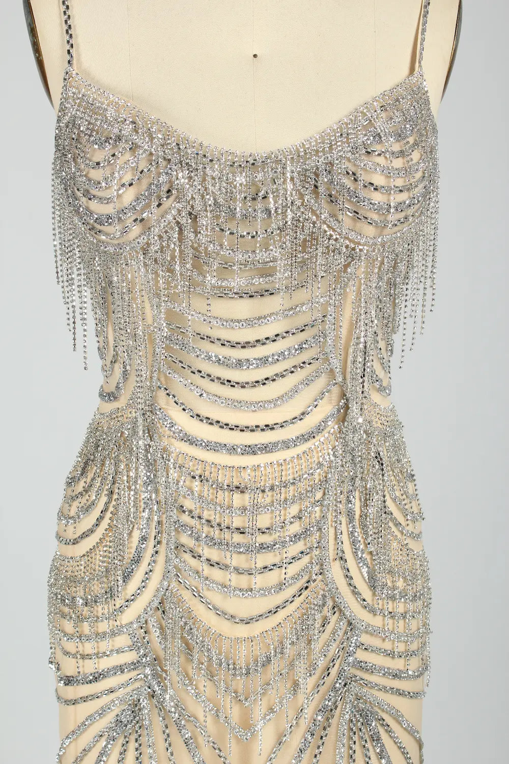 Champagne Beaded Mermaid Evening Dress with Delicate Straps KY041