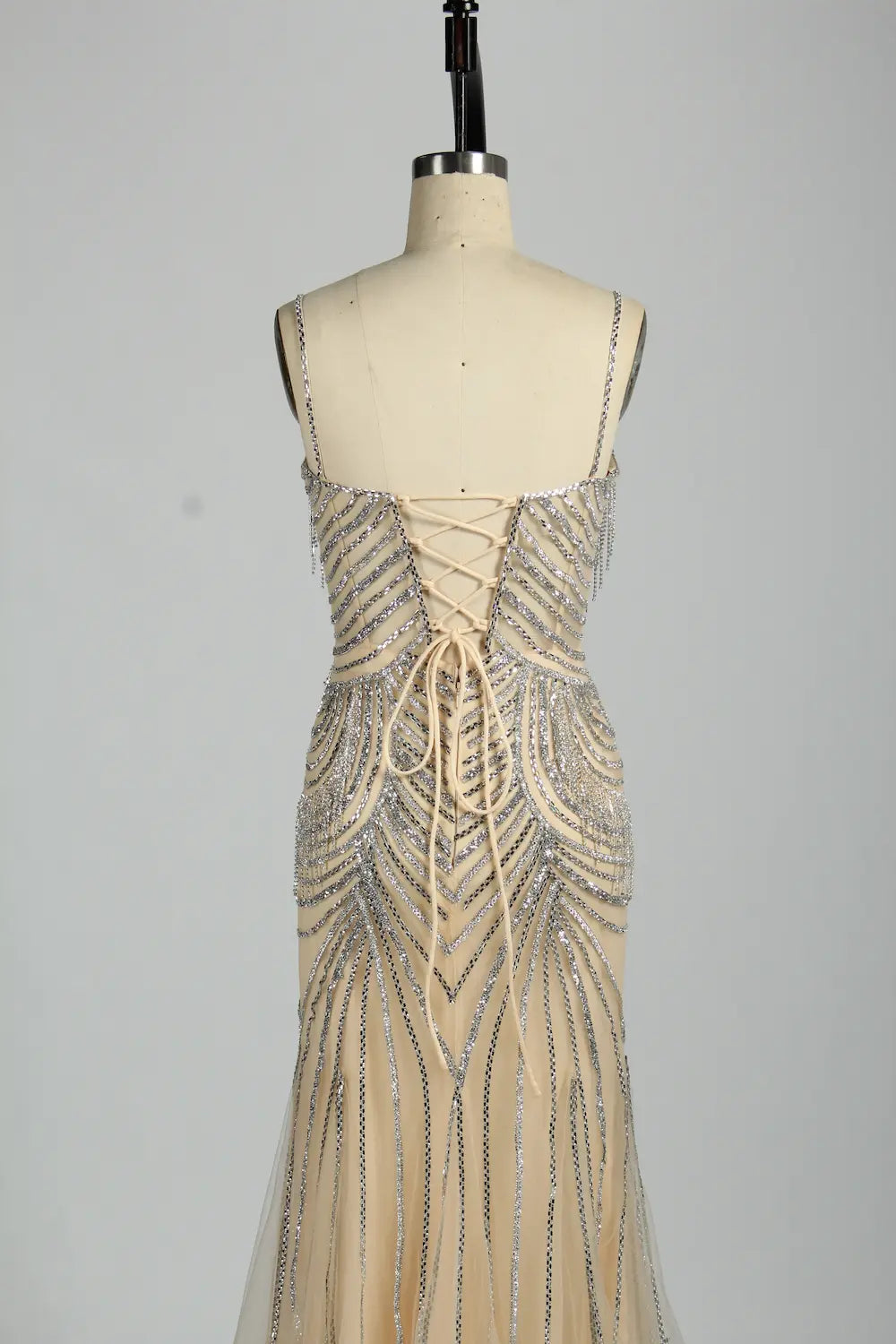 Champagne Beaded Mermaid Evening Dress with Delicate Straps KY041