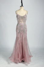 Champagne Beaded Mermaid Evening Dress with Delicate Straps KY041