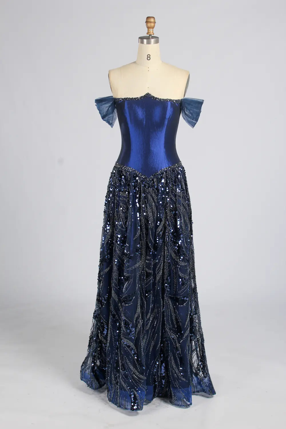 Navy Off-the-Shoulder Beaded A-Line Mother of the Bride Dress KY070