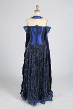 Navy Off-the-Shoulder Beaded A-Line Mother of the Bride Dress KY070