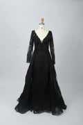 Sparkling V-Neck A-Line Mother of the Bride Dress with Long Sleeves MK081