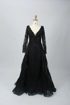Sparkling V-Neck A-Line Mother of the Bride Dress with Long Sleeves MK081
