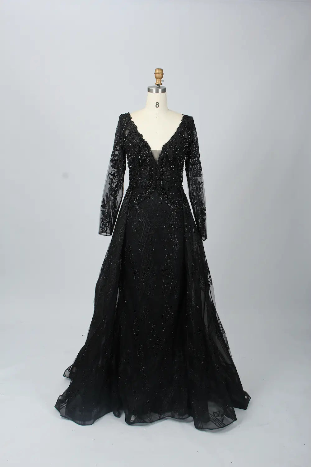 Sparkling V-Neck A-Line Mother of the Bride Dress with Long Sleeves MK081