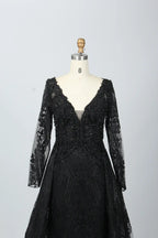 Sparkling V-Neck A-Line Mother of the Bride Dress with Long Sleeves MK081