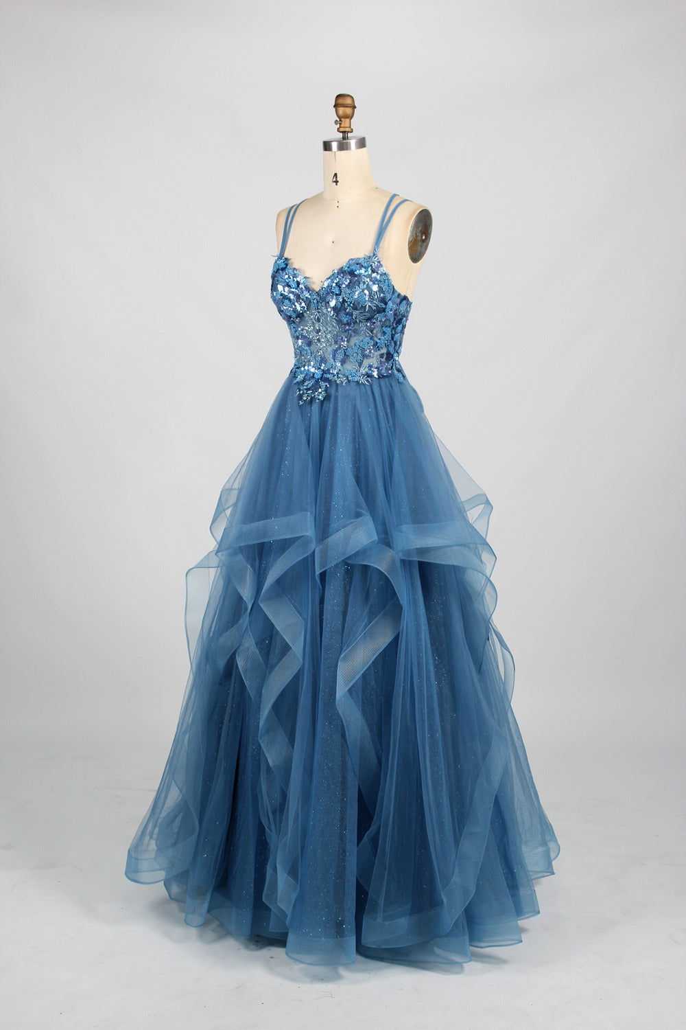 Elegant Lace Floral Appliqué Tulle Prom Dress - Wholesale 32928