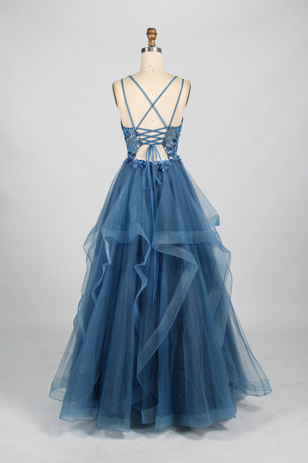 Elegant Lace Floral Appliqué Tulle Prom Dress - Wholesale 32928
