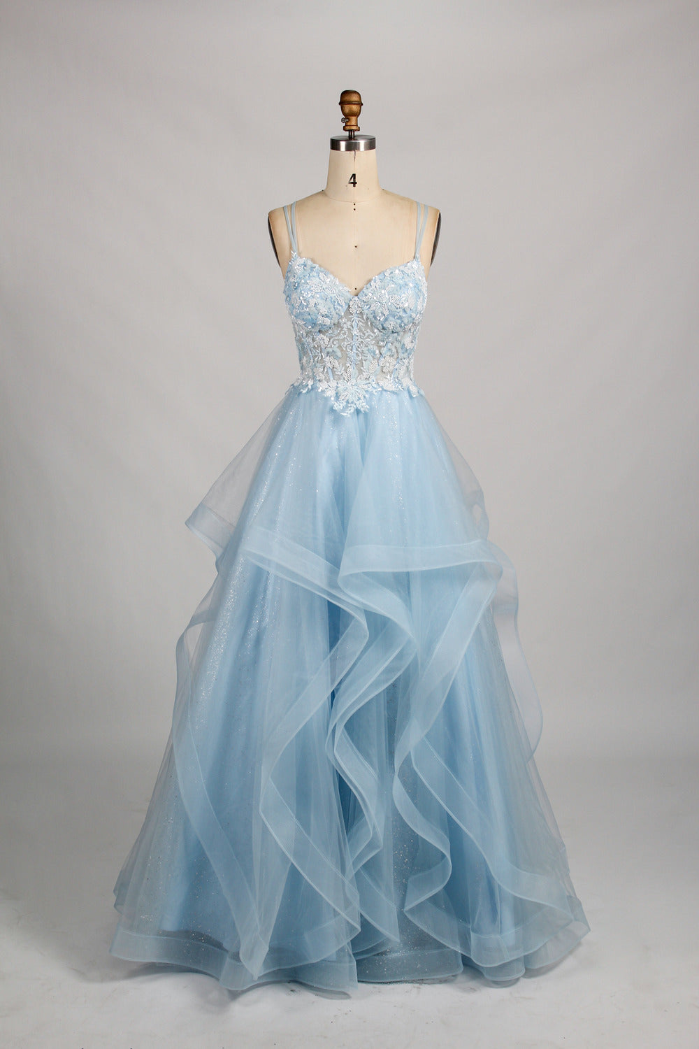 Elegant Lace Floral Appliqué Tulle Prom Dress - Wholesale 32928