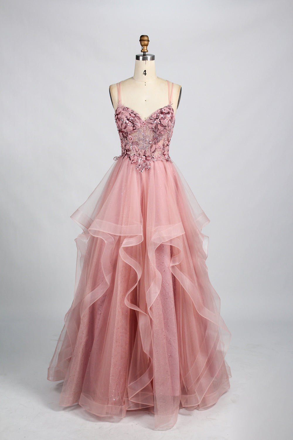 Elegant Lace Floral Appliqué Tulle Prom Dress - Wholesale 32928