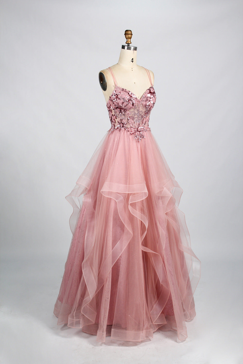 Elegant Lace Floral Appliqué Tulle Prom Dress - Wholesale 32928