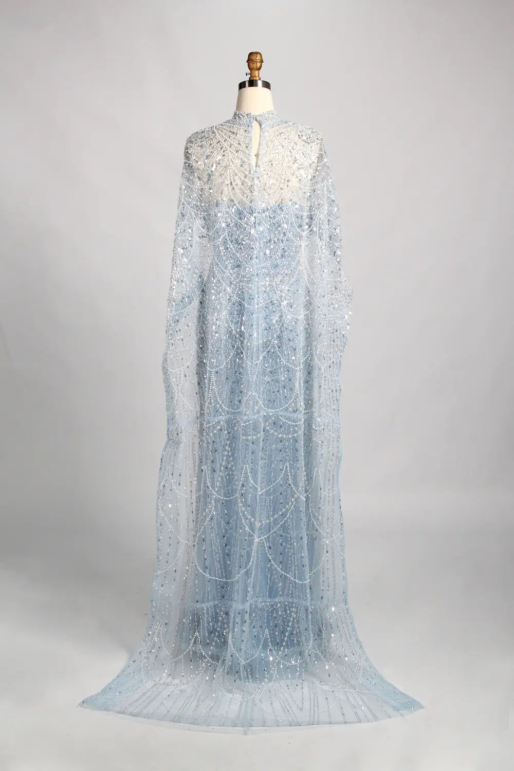 Beaded Fit and Flare Mother of the Bride Dress with Detachable Cape KY025