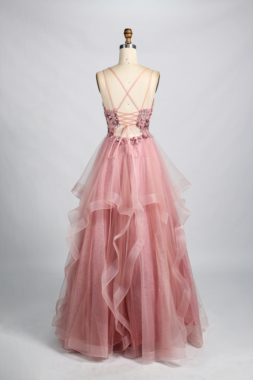 Elegant Lace Floral Appliqué Tulle Prom Dress - Wholesale 32928