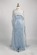 Beaded Fit and Flare Mother of the Bride Dress with Detachable Cape KY025