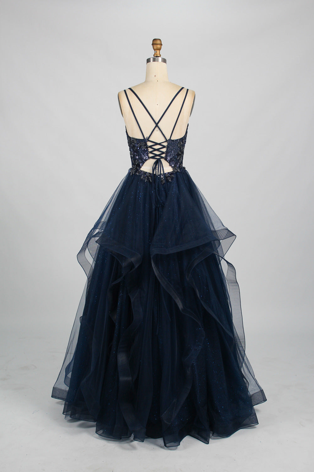 Elegant Lace Floral Appliqué Tulle Prom Dress - Wholesale 32928