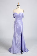 Wholesale Lavender Off-Shoulder Satin Mermaid Evening Gown 33400