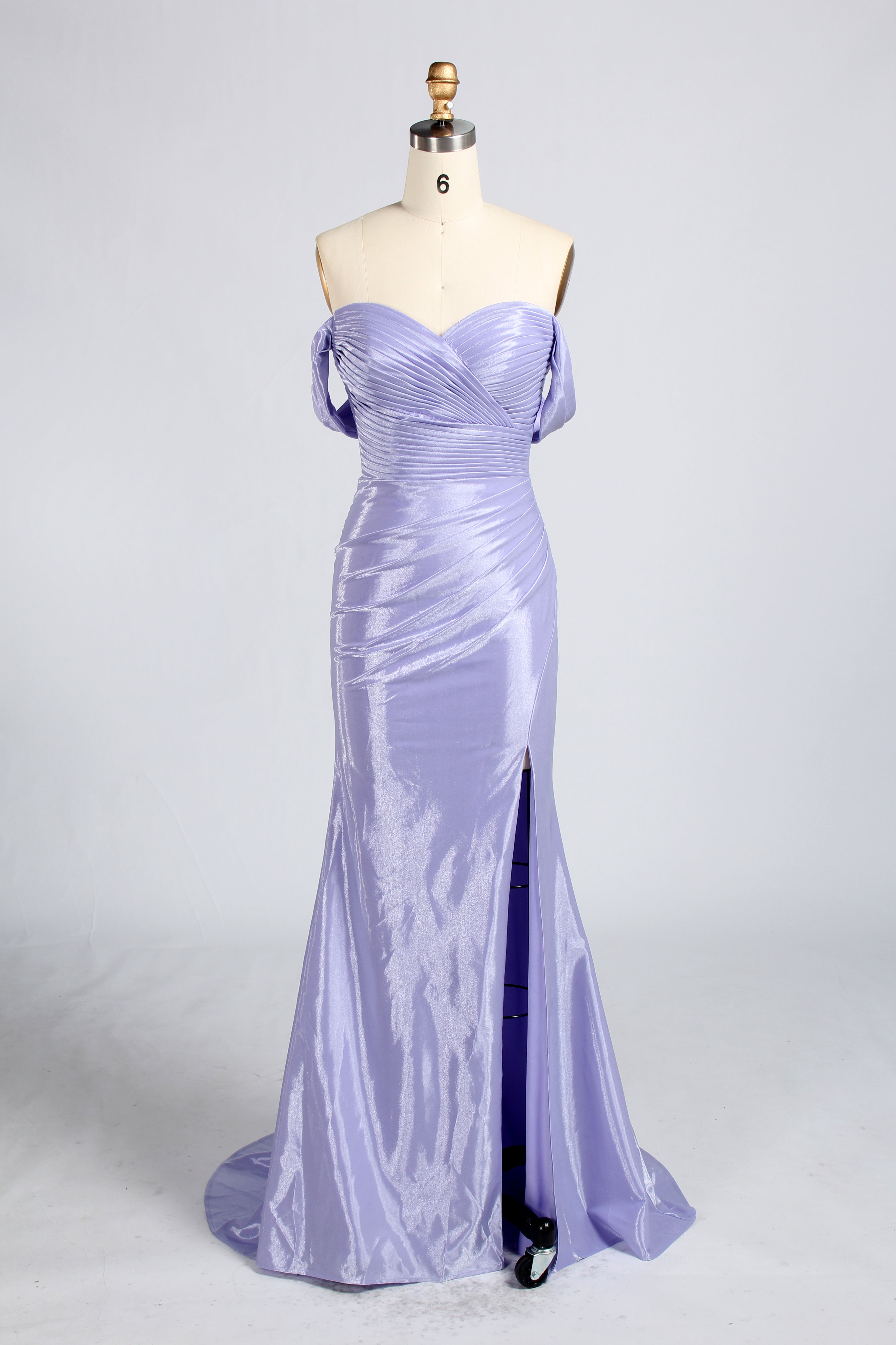 Wholesale Lavender Off-Shoulder Satin Mermaid Evening Gown 33400