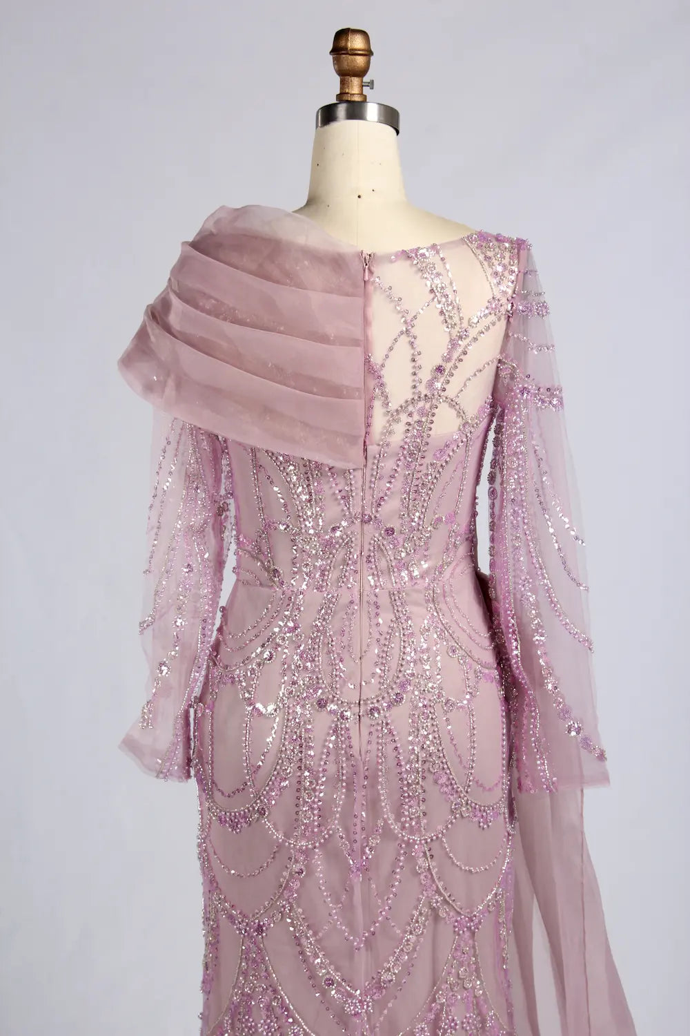 Dusty Pink Asymmetrical Draped Beaded Mermaid Mother of the Bride Dress KY071