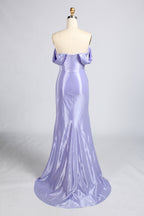 Wholesale Lavender Off-Shoulder Satin Mermaid Evening Gown 33400