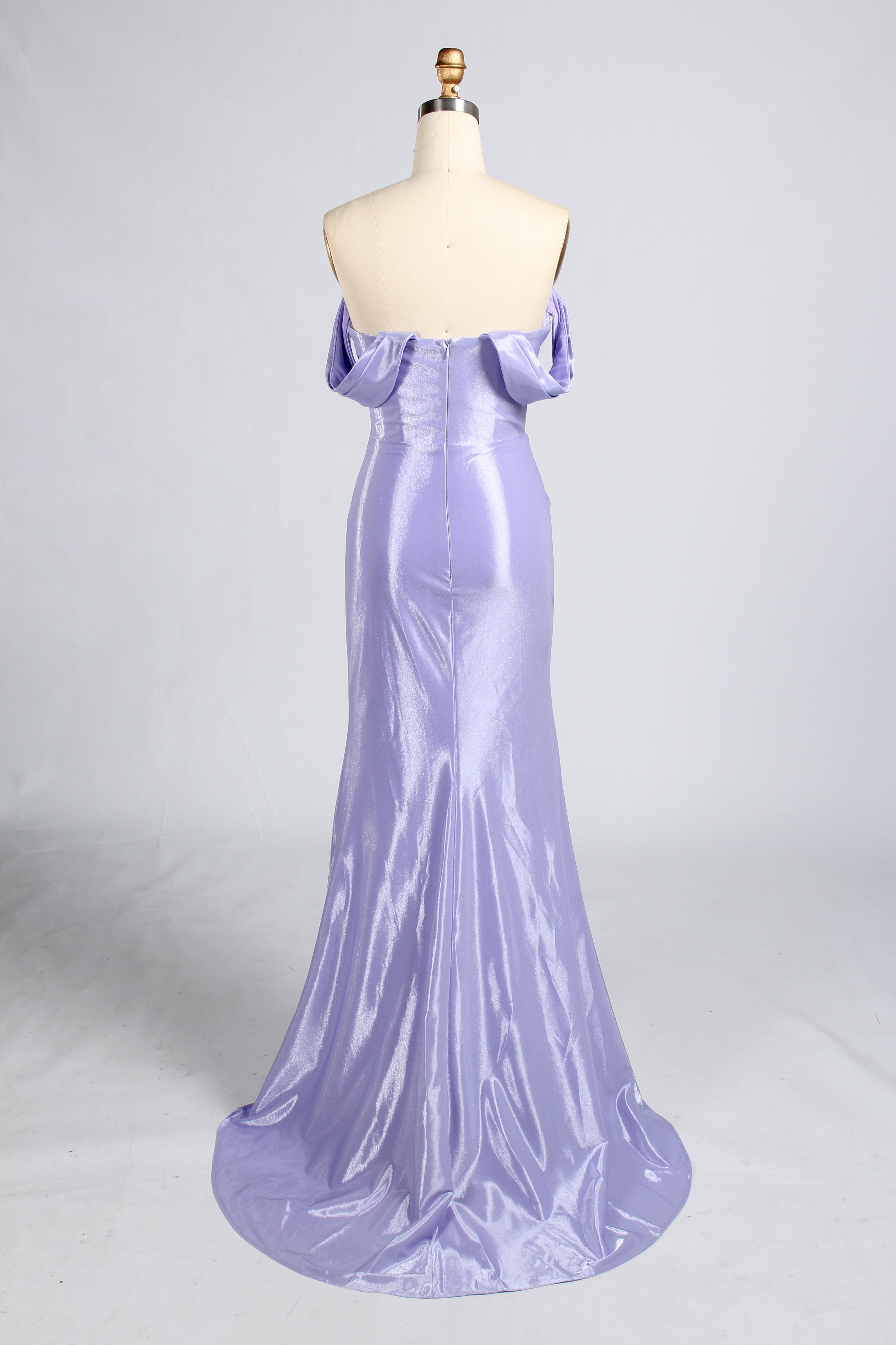 Wholesale Lavender Off-Shoulder Satin Mermaid Evening Gown 33400