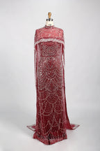 Beaded Fit and Flare Mother of the Bride Dress with Detachable Cape KY025