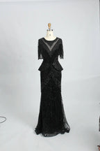 V-Neck Sparkling Mermaid Mother of the Bride Dress with Short Sleeves MC078