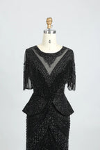 V-Neck Sparkling Mermaid Mother of the Bride Dress with Short Sleeves MC078