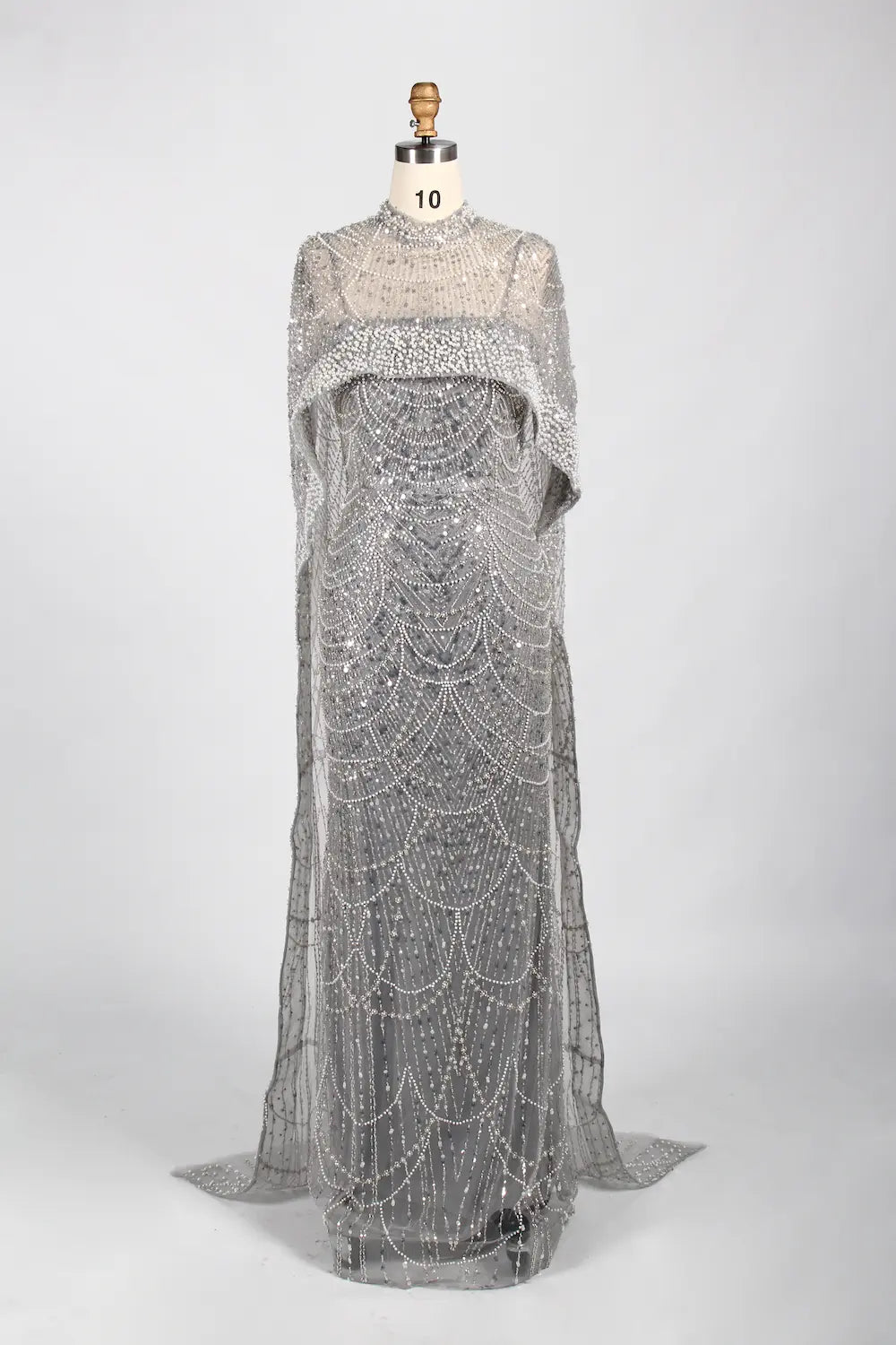 Beaded Fit and Flare Mother of the Bride Dress with Detachable Cape KY025