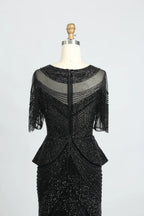 V-Neck Sparkling Mermaid Mother of the Bride Dress with Short Sleeves MC078