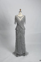 V-Neck Sparkling Mermaid Mother of the Bride Dress with Short Sleeves MC078