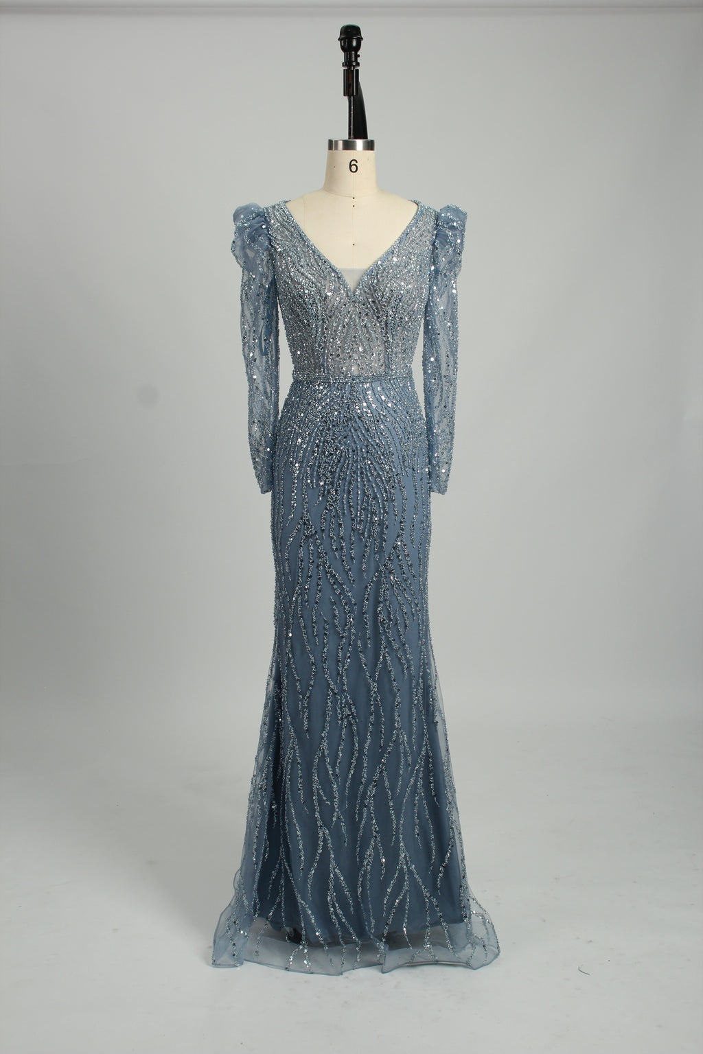 Wholesale Lilac Sequin Long-Sleeve Mermaid Prom Dress MC088