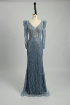 Wholesale Lilac Sequin Long-Sleeve Mermaid Prom Dress MC088