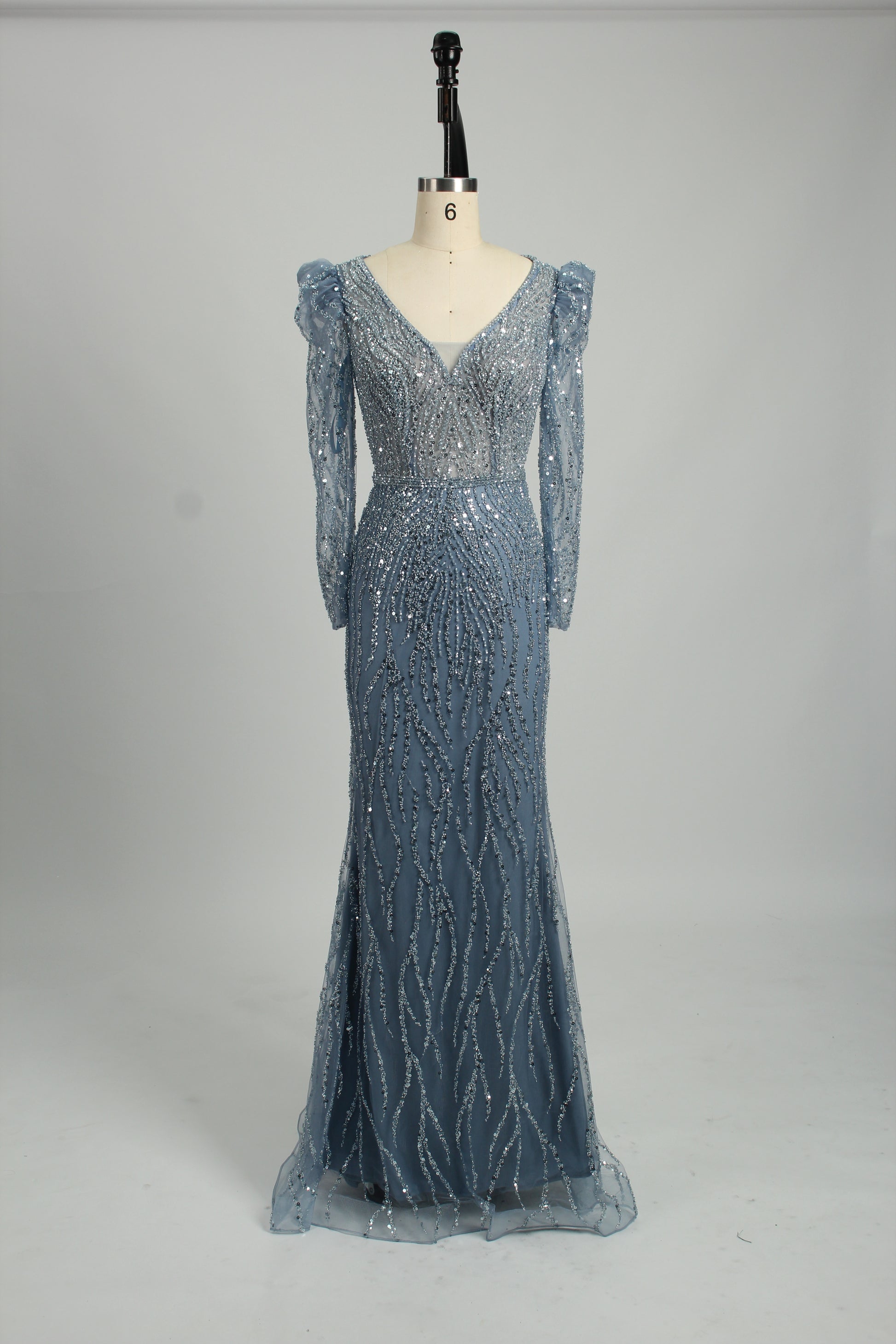 Wholesale Lilac Sequin Long-Sleeve Mermaid Prom Dress MC088