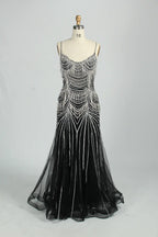 Champagne Beaded Mermaid Evening Dress with Delicate Straps KY041