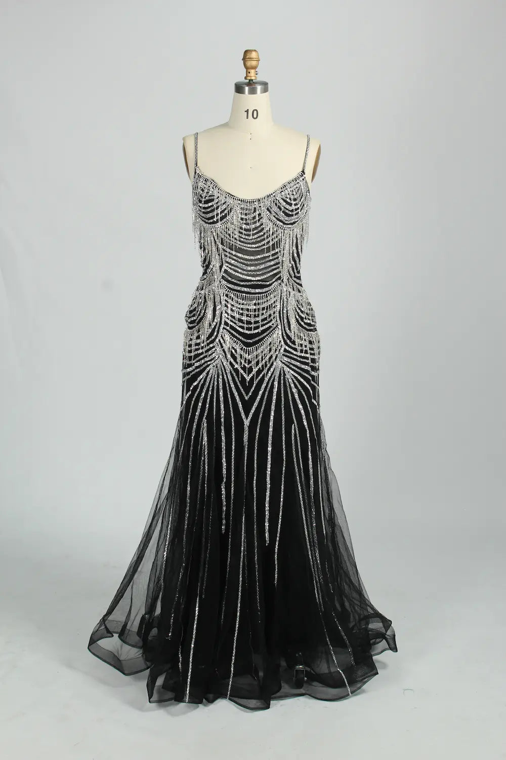 Champagne Beaded Mermaid Evening Dress with Delicate Straps KY041