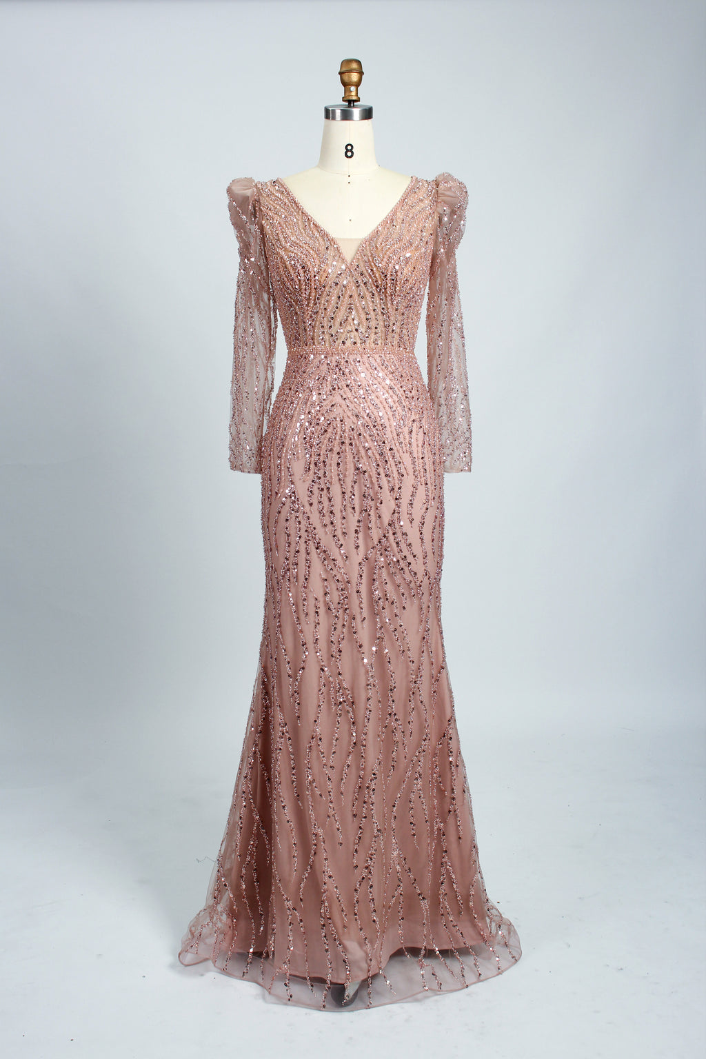 Wholesale Lilac Sequin Long-Sleeve Mermaid Prom Dress MC088