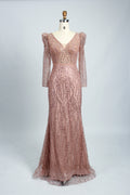 Wholesale Lilac Sequin Long-Sleeve Mermaid Prom Dress MC088