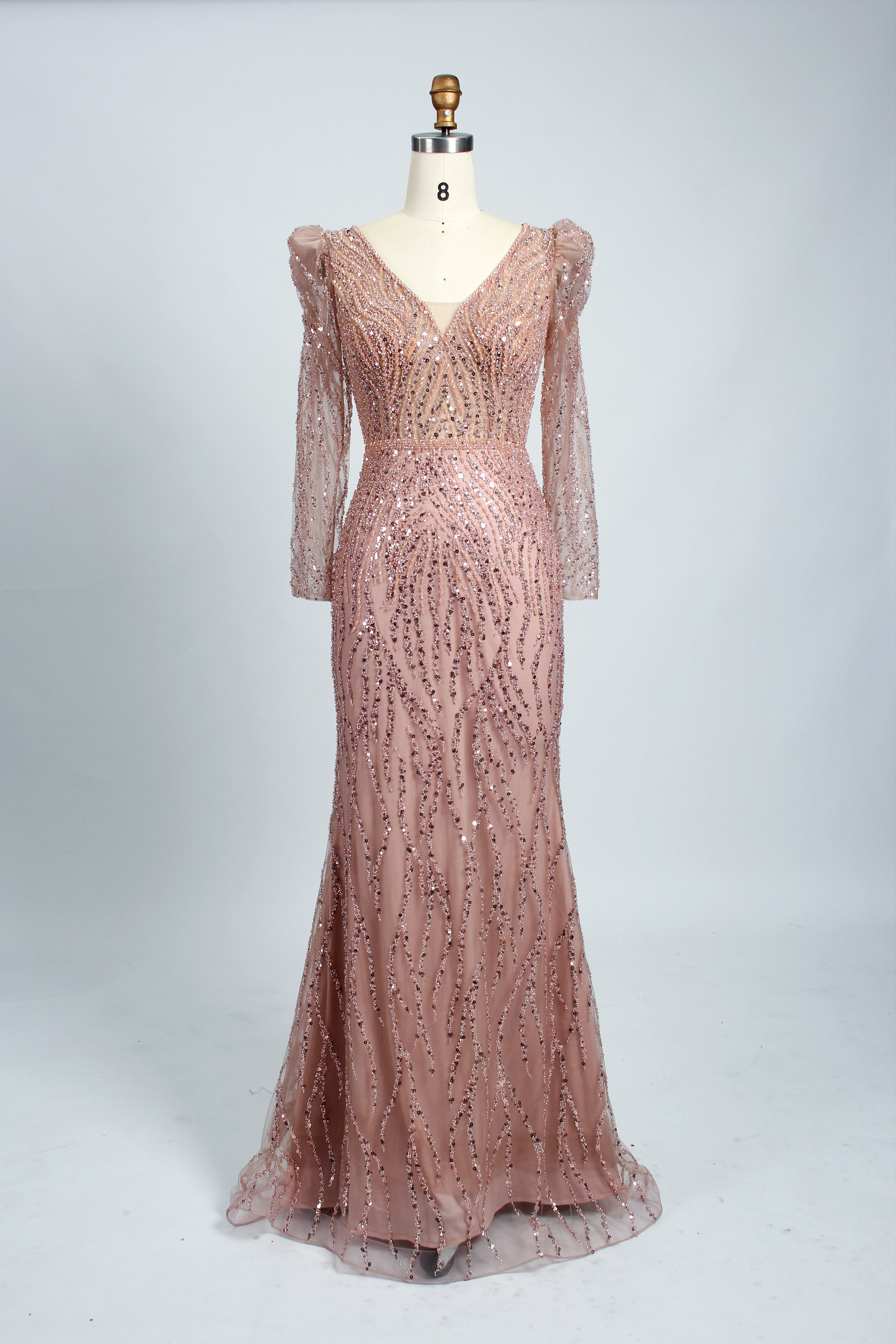 Wholesale Lilac Sequin Long-Sleeve Mermaid Prom Dress MC088