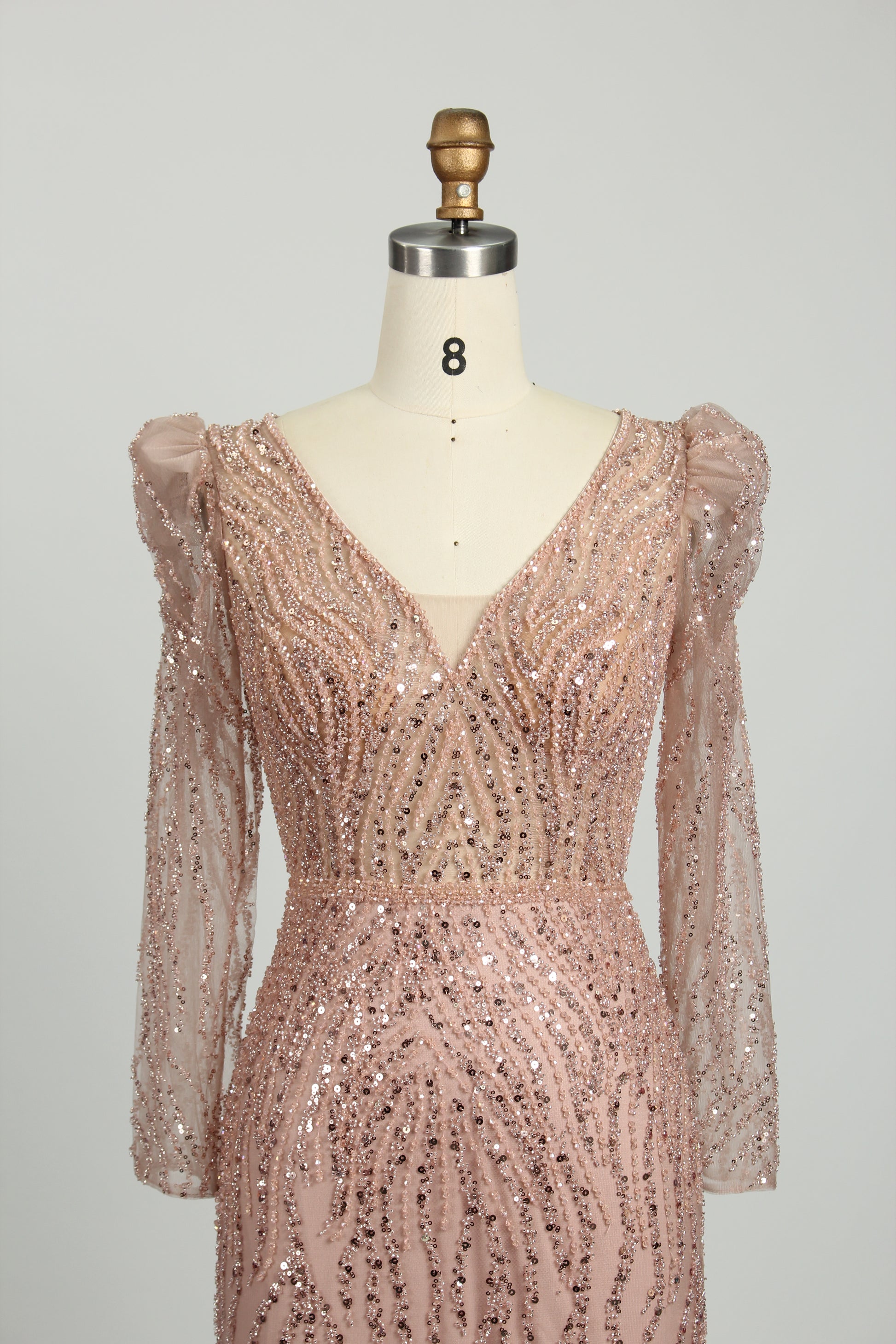 Wholesale Lilac Sequin Long-Sleeve Mermaid Prom Dress MC088