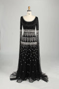 Black Beaded Cape Sleeves A-Line Mother of the Bride Dress MC160