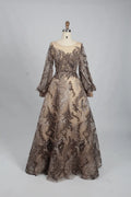 Lace V-Neck A-Line Mother of the Bride Dress with Long Sleeves KS002
