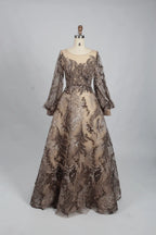 Lace V-Neck A-Line Mother of the Bride Dress with Long Sleeves KS002