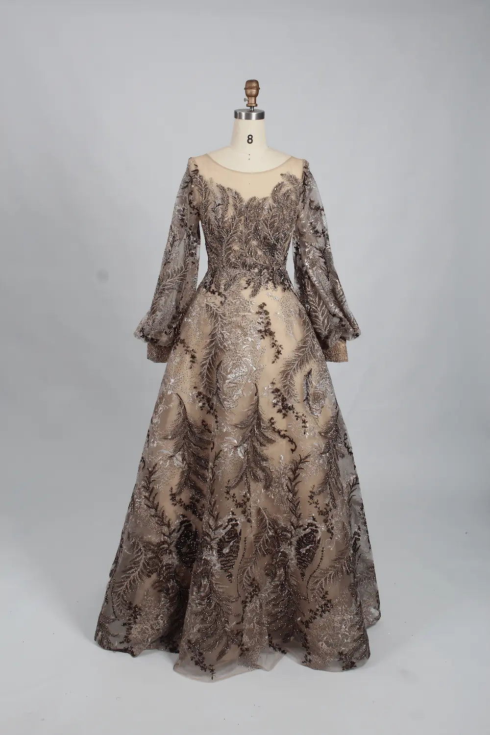 Lace V-Neck A-Line Mother of the Bride Dress with Long Sleeves KS002